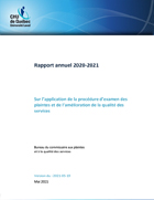Image couverture Rapport - Commissaire aux plaintes - 2020-2021.