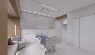 Type de chambre 2 du rendu architectural de la chambre hospitalière repensée