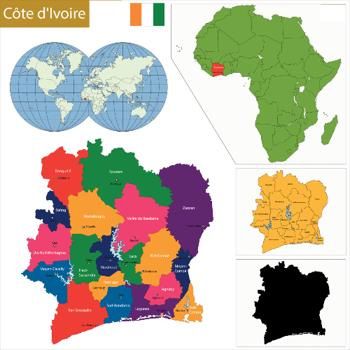 Cartes de l'Afrique et de la Côte d'Ivoire.
