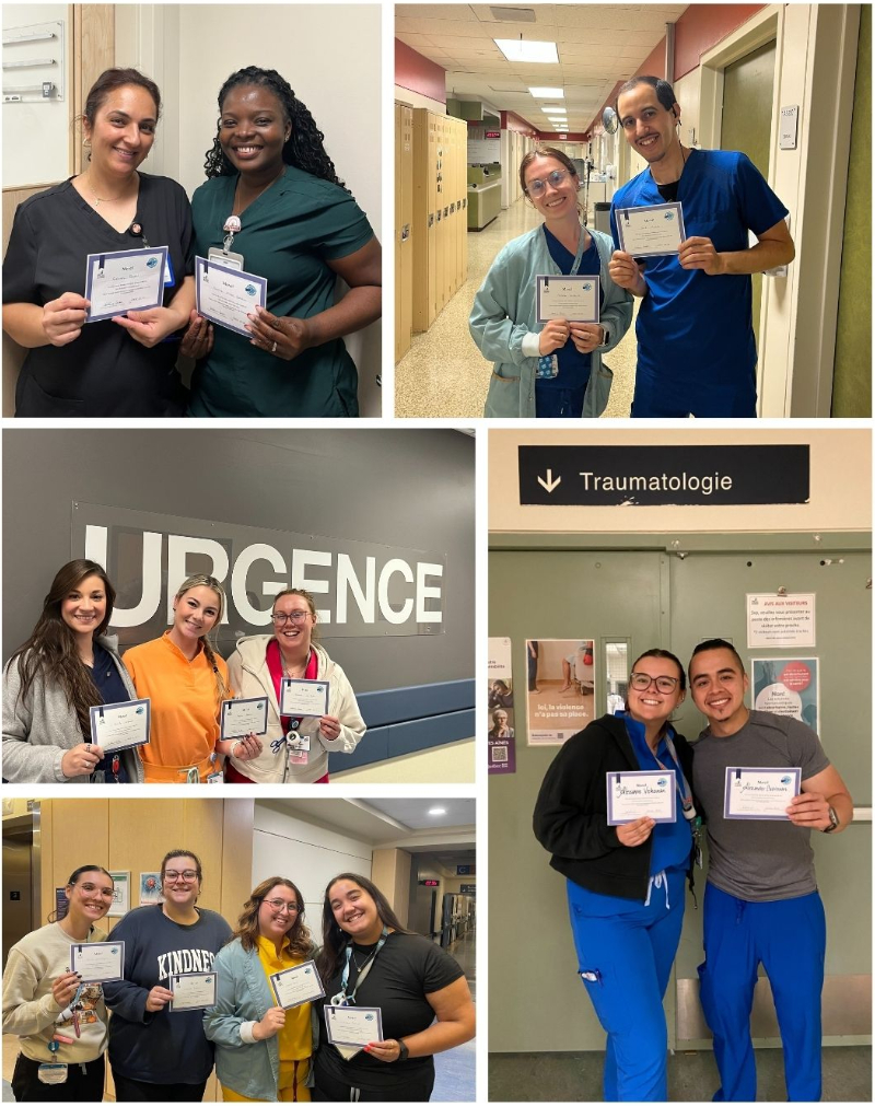 Photos d'intervenant(e)s ayant reçuun certificat pour leurs deux ans d'anciennenté au CHU.